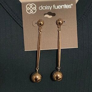 Daisy Fuentes Gold Tone Linear Ball Drop Earrings Minimalist Pendulum 3 Inch NEW